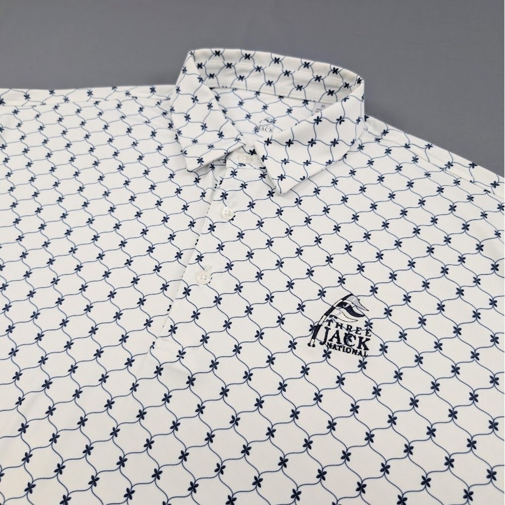 Three Jack National Polo Shirt‎ Mens XL White All Over Print Performance Golf